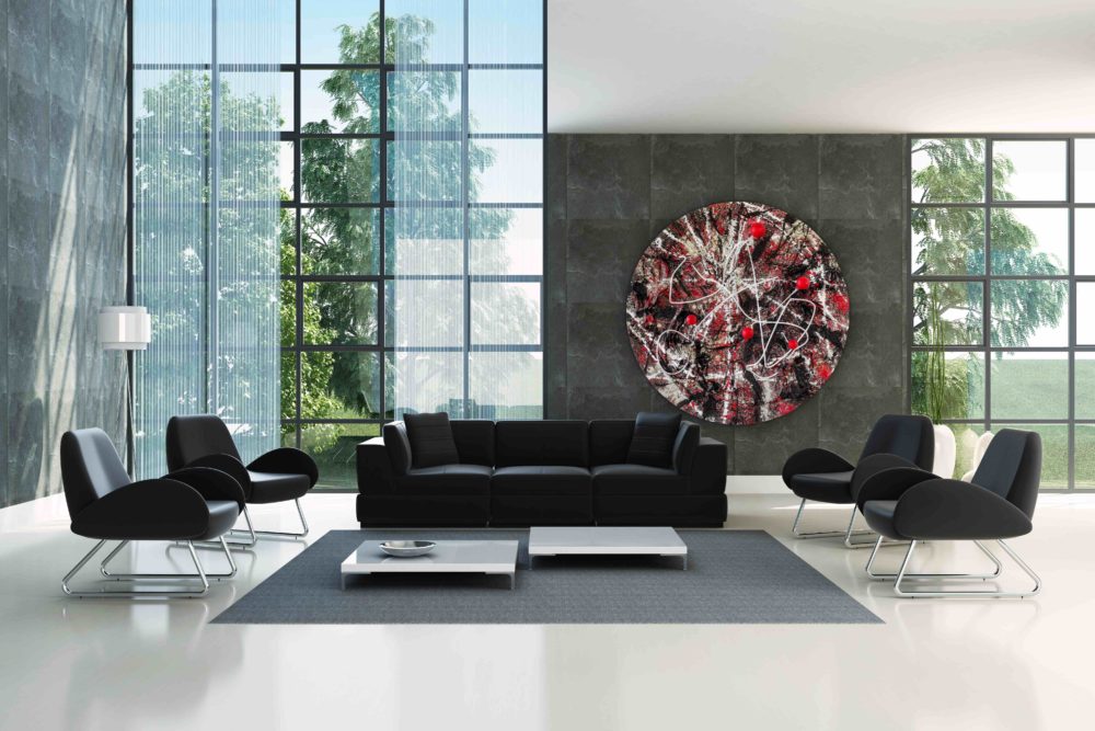Mercedes und Franziska Welte_rundes Wandobjekt_schwarz, rot, weiß_Interior Design | Nonos