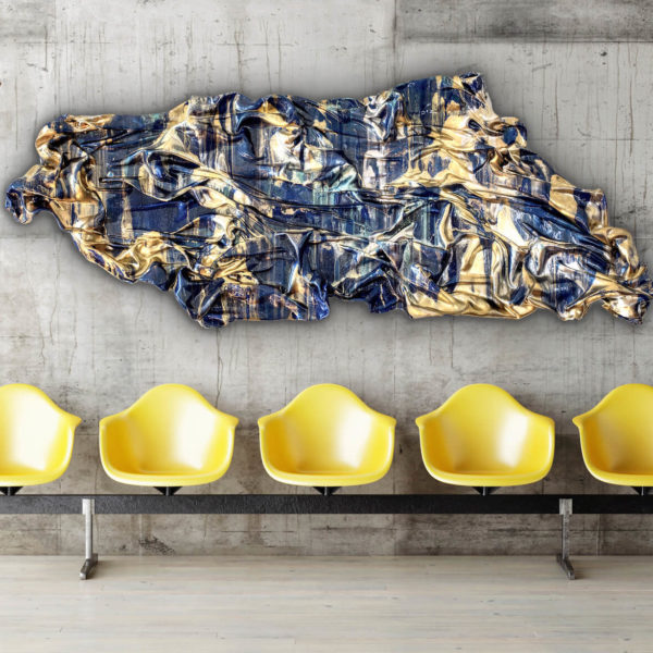 Franziska und Mercedes Welte_abstraktes Wandobjekt im Wartebereich_gold, blau_Interior Design | Nonos