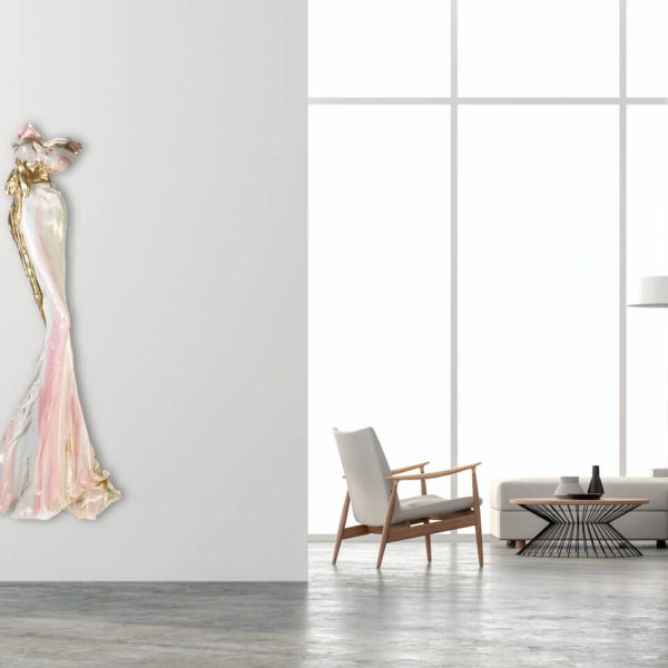 Wandskulptur aus Carbon von Mercedes und Franziska Welte_weißes Kleid aus Karbon und Harz_Carbon Couture_Interior Design | Nonos